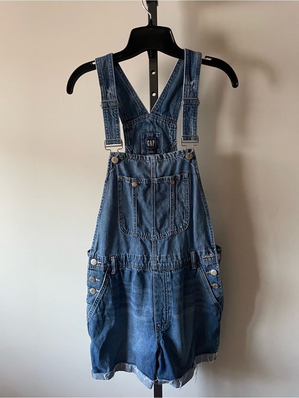 GAP Industrial Denim Jeans Shortalls Overalls Size Medium Blue Wash Cuffed